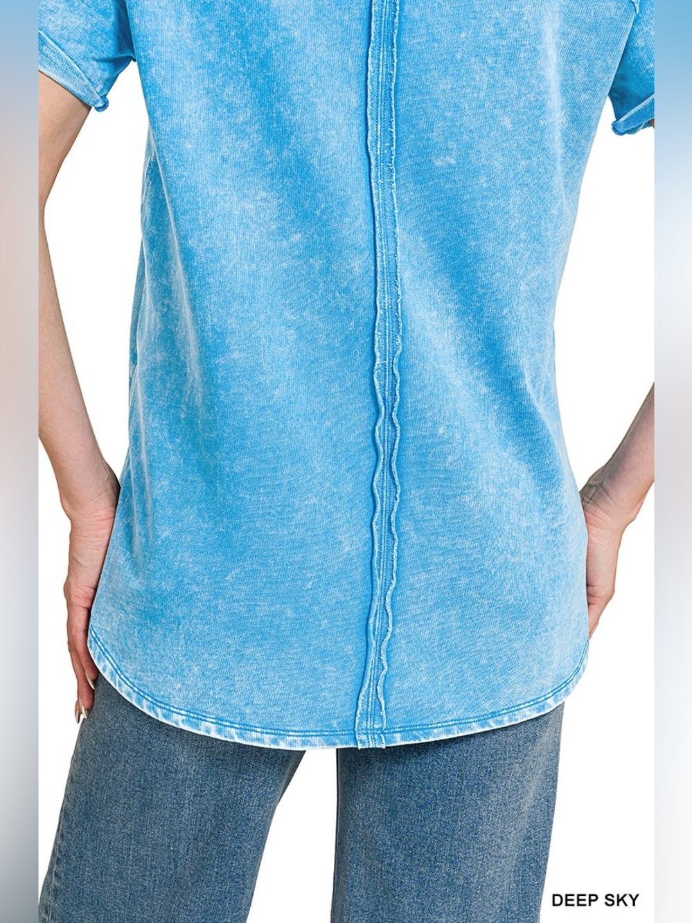 💙 Zenana French Terry Washed Curved Hem Top 💙🛍️ - Picture 5 of 5